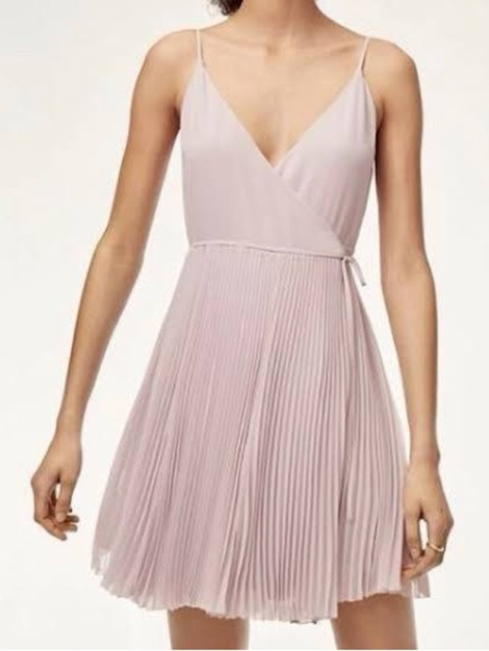 Wilfred Pleated Wrap Mini Dress in Dusty Lavendar